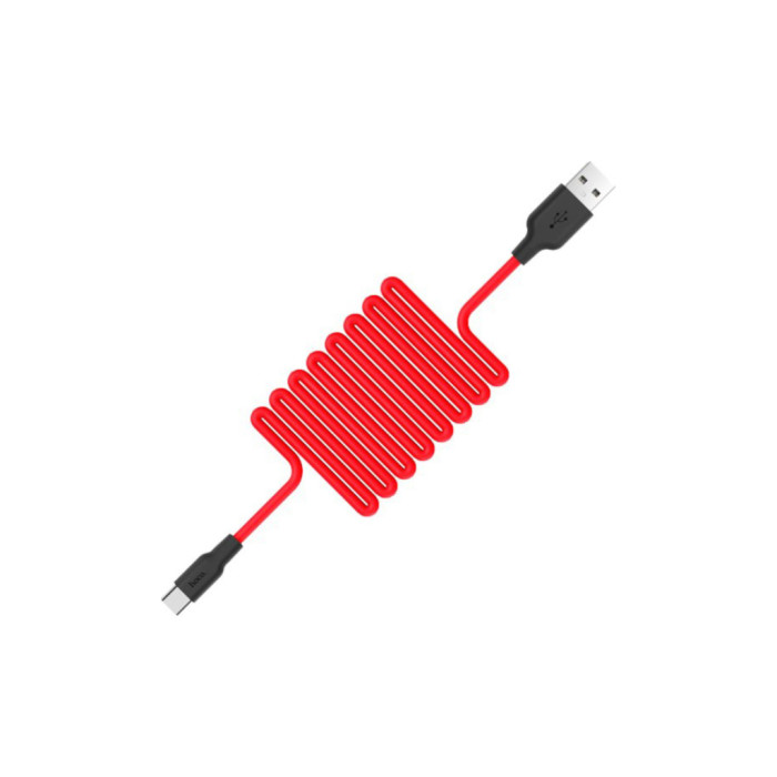Дата кабель USB 2.0 AM to USB-C 1.0m 2A silicone X21 black+red HOCO (6957531071419)