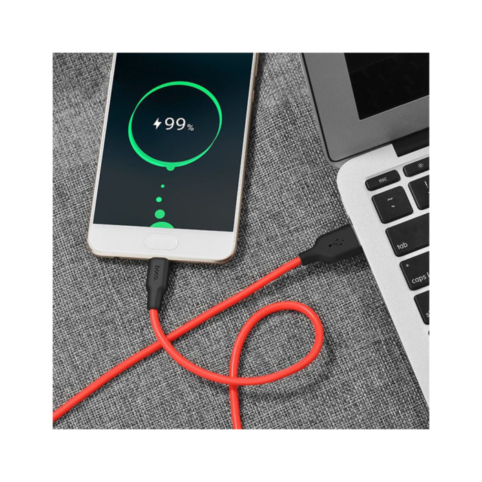 Дата кабель USB 2.0 AM to USB-C 1.0m 2A silicone X21 black+red HOCO (6957531071419)