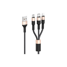 Дата кабель USB 2.0 AM to Lightning + USB-C + Micro 5P 1.0m 2A nylon X26 black+gold HOCO (6957531080275)