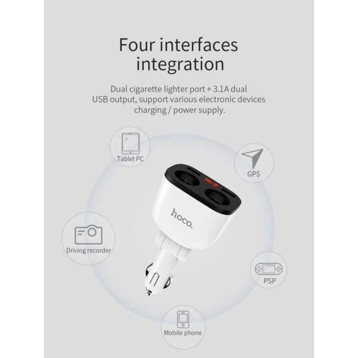 Зарядний пристрій HOCO HOCO Z28 Power ocean 2xUSB + display White (6957531091967)