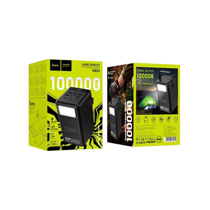 Батарея універсальна HOCO 100000mAh Endure 22.5W PD, QC, LED Lamp, Black (DB03 / 714721)