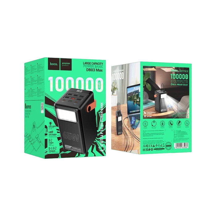 Батарея універсальна HOCO 100000mAh Max Centurion PD/65W, QC, LED Lamp, Black (DB03 / 714722)