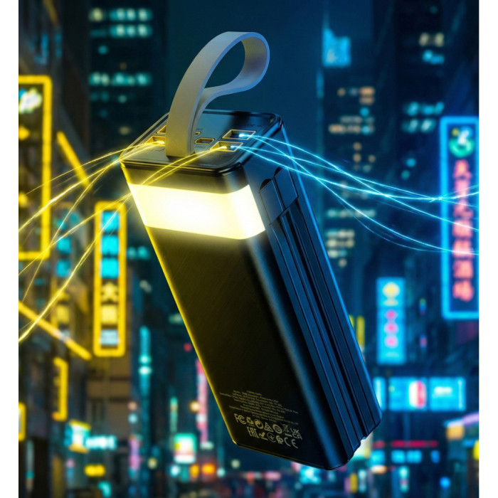 Батарея універсальна HOCO 30000mAh Plentiful 22.5W, built-in cables, LED, Black (DB58 / 715030)