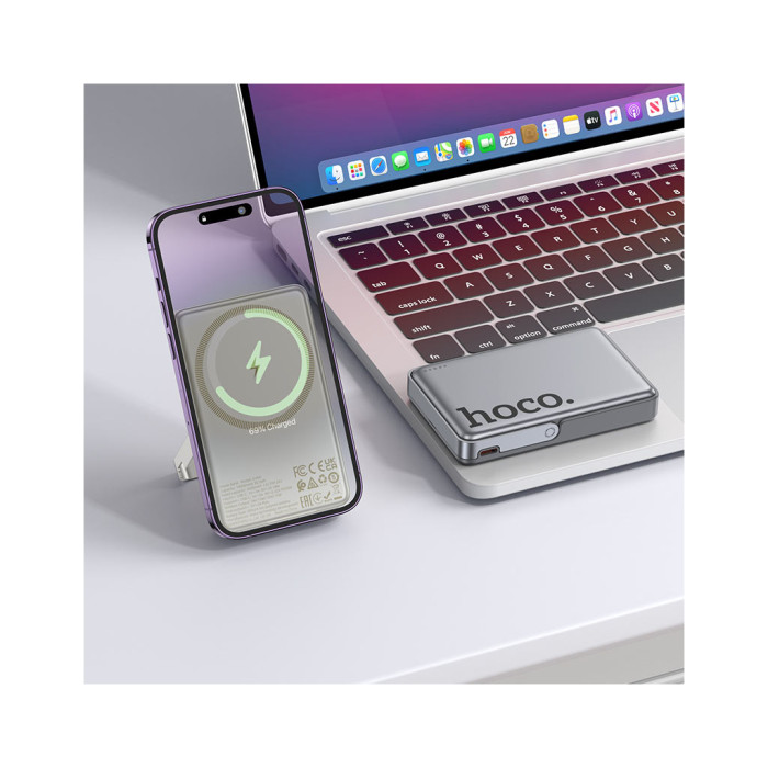 Батарея універсальна HOCO 10000mAh Sunlight PD/20W Magnetic with stand Metal Grey (Q36A / 714987)