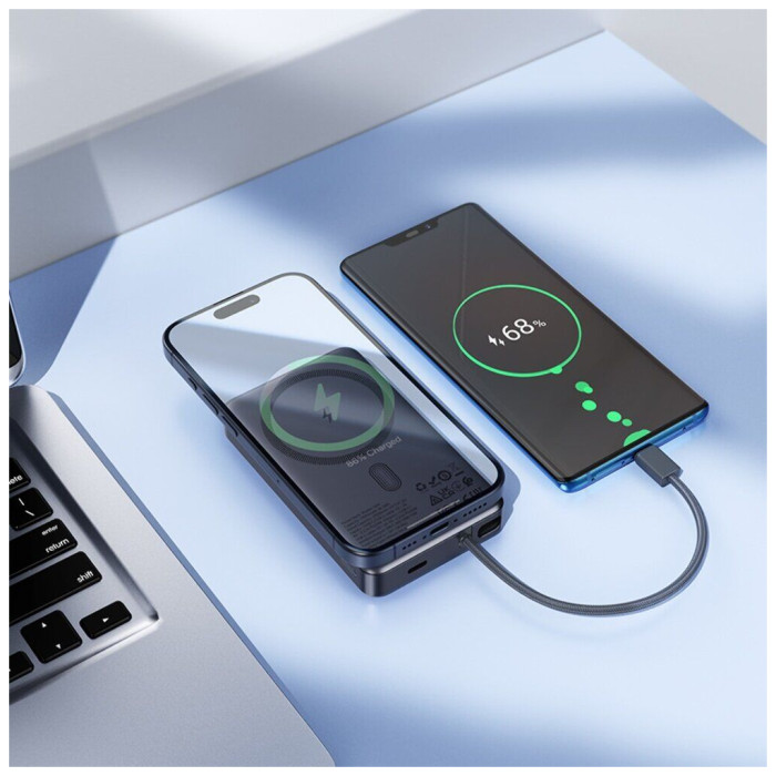 Батарея універсальна HOCO 10000 mAh Origen Dual PD/20W Magnetic with cable Type-C Metal Gray (Q44 / 714983)