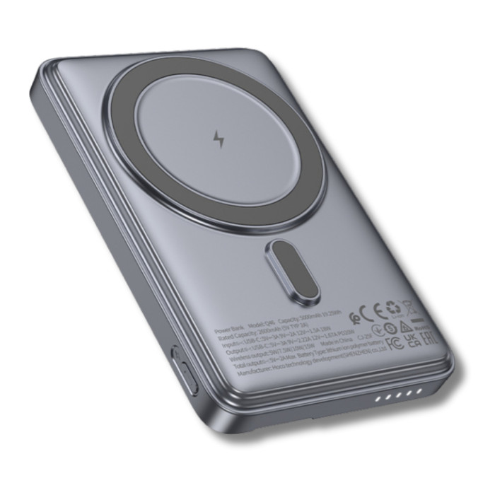 Батарея універсальна HOCO 5000mAh Title PD/20W Magnetic with stand + mini wallet Grey (Q46 / 714988)
