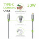 Дата кабель USB-C to Lightning 1.0m CBGNYTL1 30W Grey Intaleo (1283126559587)
