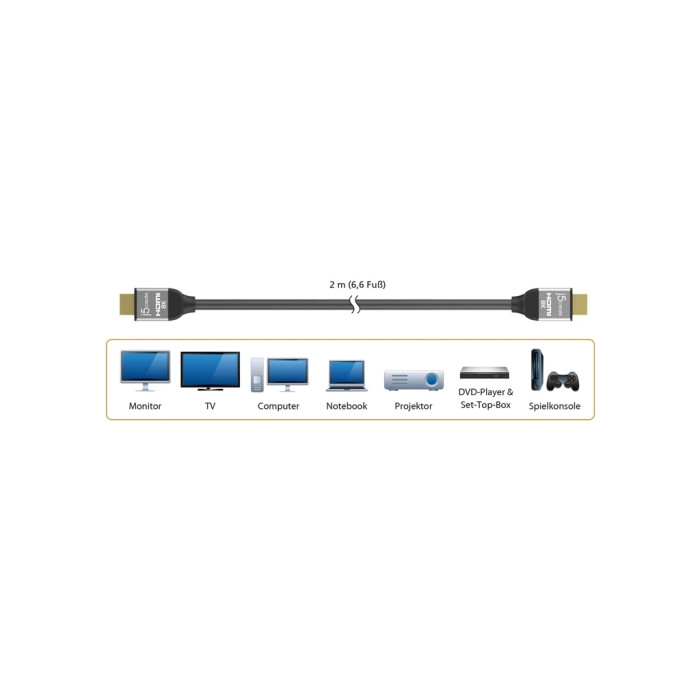 Кабель мультимедійний HDMI M to HDMI M 2.0m V2.1 8K 60Hz HDR10 HLG 48Gbp J5create (JDC53-N)