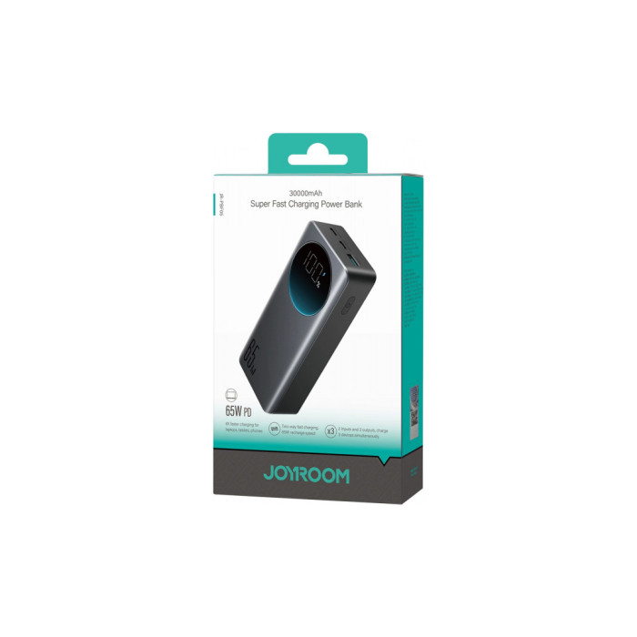 Батарея універсальна JOYROOM 30000mAh 65W PD, QC/3.0, USB-A, 2xUSB-C In/Out, Black (JR-PBF05)