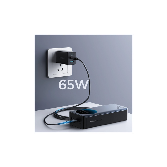 Батарея універсальна JOYROOM 30000mAh 65W PD, QC/3.0, USB-A, 2xUSB-C In/Out, Black (JR-PBF05)