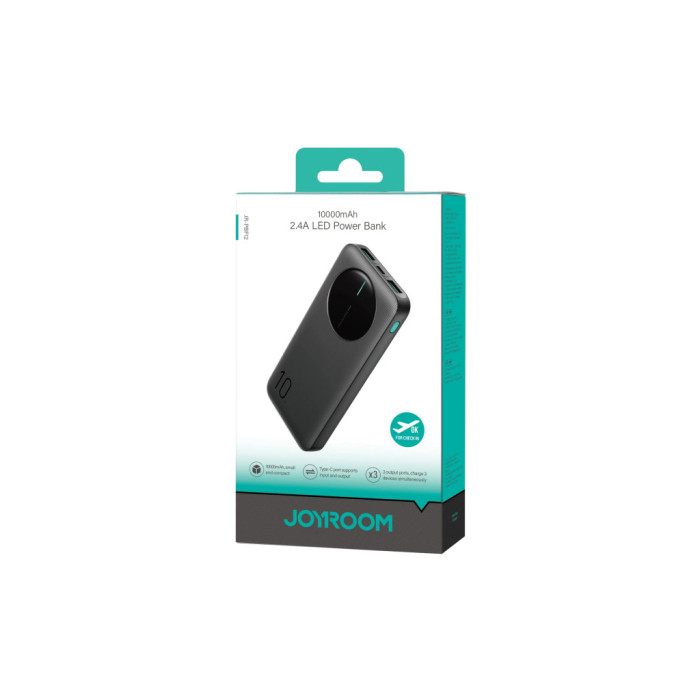 Батарея універсальна JOYROOM 10000mAh 12W 2*USB-A, USB-C In/Out, Black (JR-PBF12 / 6956116713256)