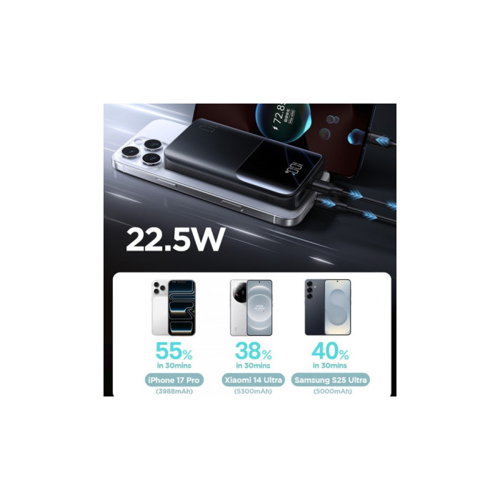Батарея універсальна JOYROOM 10000mAh 22,5W PD, QC/3.0, 2*USB-A, USB-C In/Out, MicroUSB in, Black (JR-QP191)