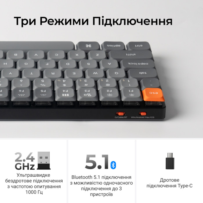 Клавіатура Keychron K3 Max Gateron Brown Switch RGB UA Black (K3M-H3-UA)