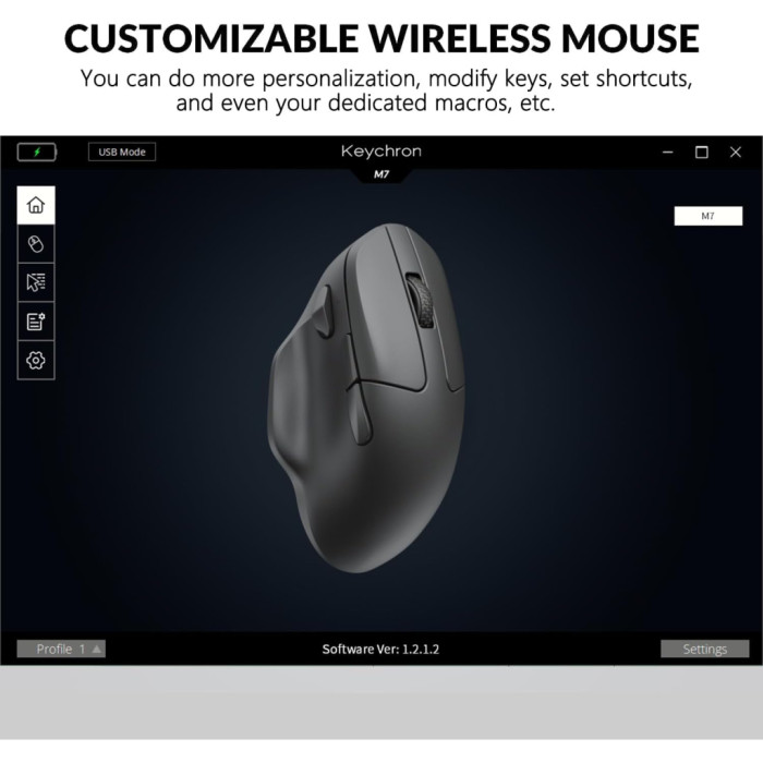 Мишка Keychron M7 Wireless/Bluetooth/USB Black (M7-A1)