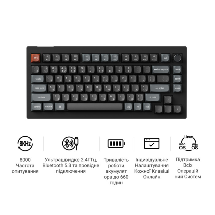Клавіатура Keychron V1 Ultra Keychron Red Switch RGB UA Black (V1U-D1-UA)