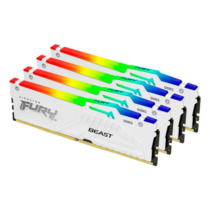 Модуль пам'яті для комп'ютера DDR5 128GB (4x32GB) 5600 MHz FURY Beast RGB White Kingston Fury (ex.HyperX) (KF556C40BWAK4-128)