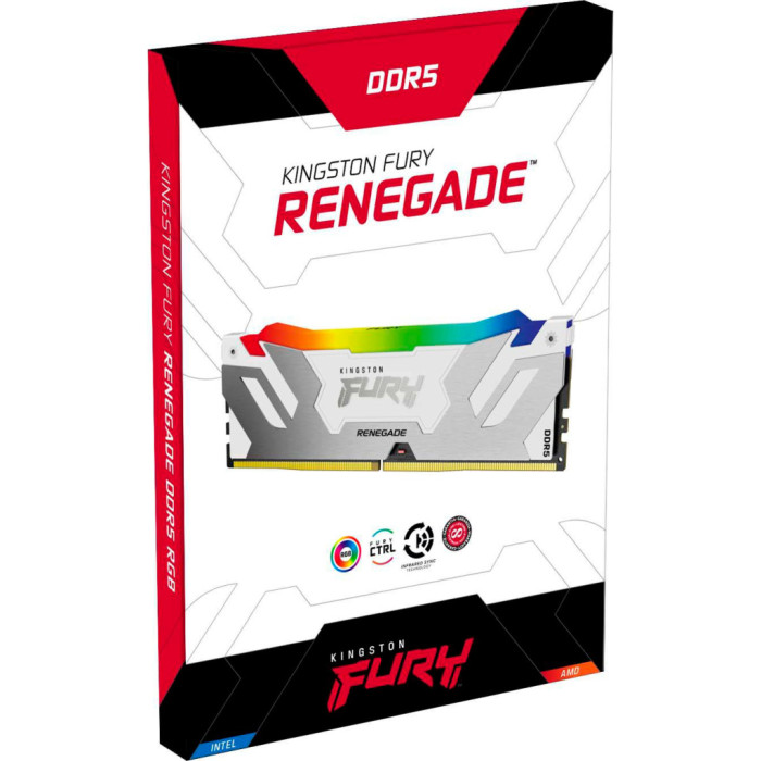 Модуль пам'яті для комп'ютера DDR5 48GB (2x24GB) 8000 MHz Renegade RGB White/Silver Kingston Fury (ex.HyperX) (KF580C38RWAK2-48)