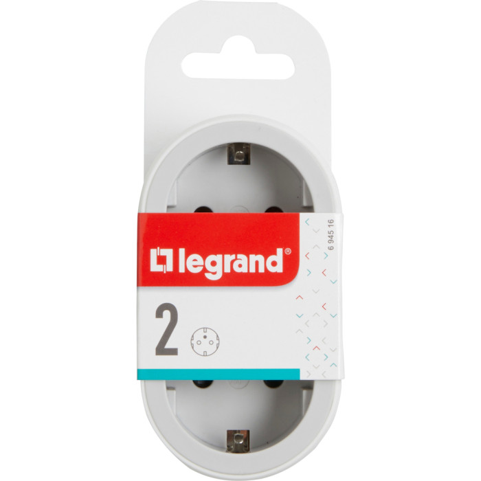Мережевий розгалужувач Legrand СТАНДАРТ 2х2К+З фронтальні розетки , колір Білий/Сірий (694516)