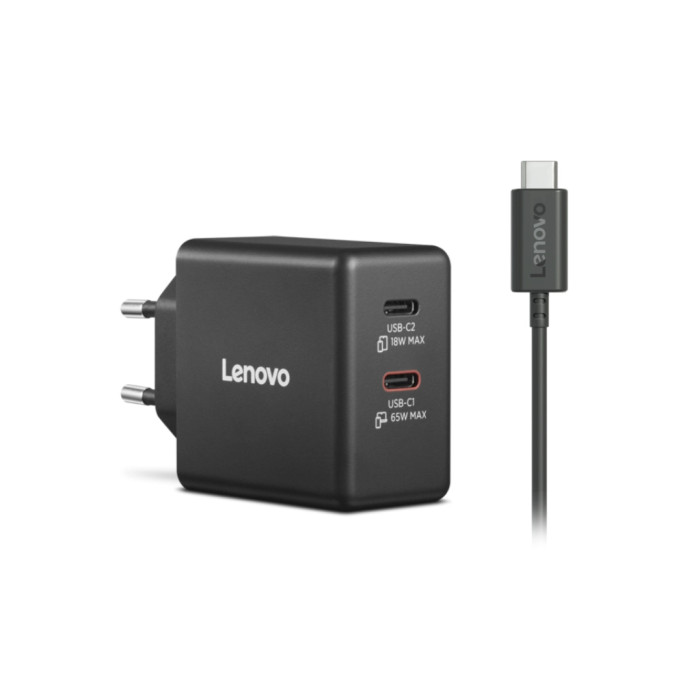 Блок живлення до ноутбуку Lenovo Dual USB-C 65W GaN Charger (40AW065BEU)