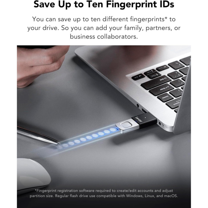USB флеш накопичувач Lexar 256GB JumpDrive Fingerprint F35 Pro USB 3.2 (LJDF35P256G-RNBNG)