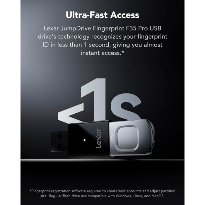 USB флеш накопичувач Lexar 256GB JumpDrive Fingerprint F35 Pro USB 3.2 (LJDF35P256G-RNBNG)