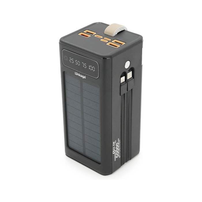 Батарея універсальна Linkage 50000mAh, Solar, 22.5W, cables Туре-С+Lighting, Black (LKP-47)