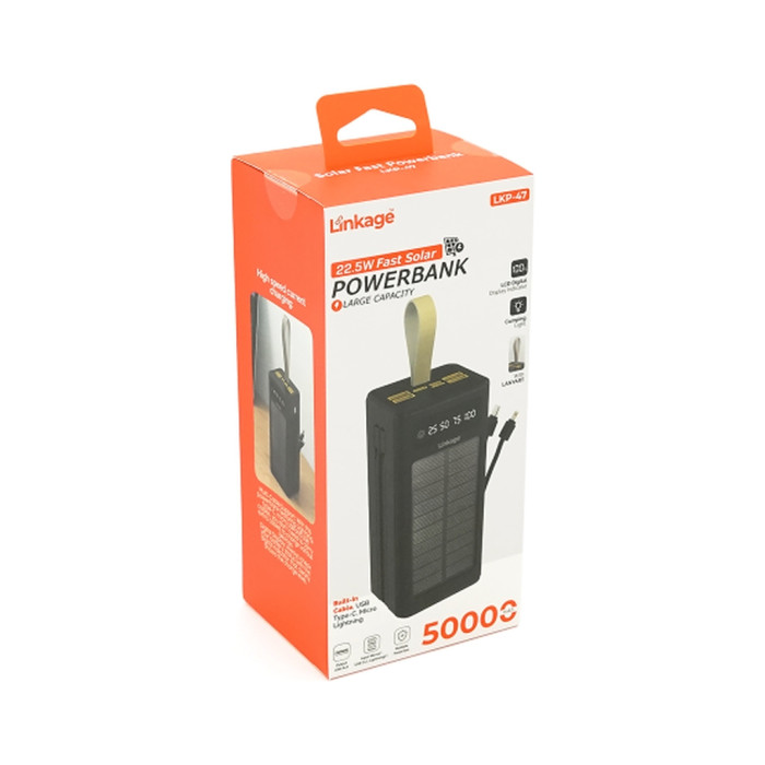 Батарея універсальна Linkage 50000mAh, Solar, 22.5W, cables Туре-С+Lighting, Black (LKP-47)