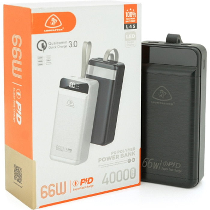 Батарея універсальна LIONPATTON 40000mAh, QC3.0, MicroUSB, Type-C, Lighting, USB, Black (L45 / 38067)