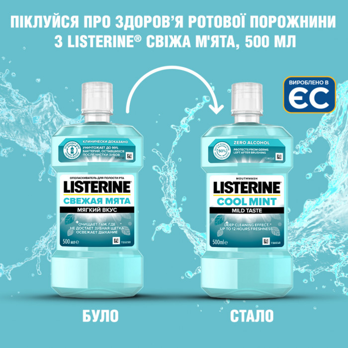 Ополіскувач для порожнини рота Listerine Свіжа м'ята 500 мл (3574661287539/3574661021775)