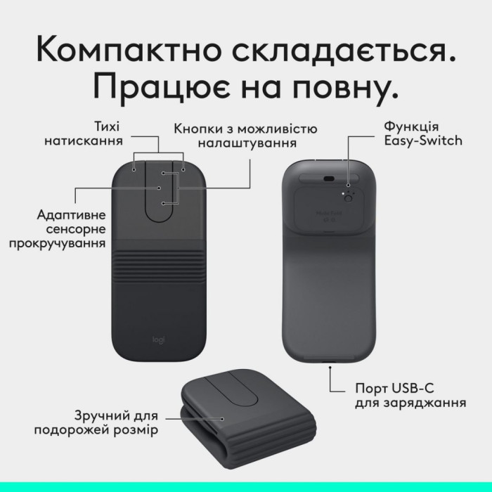 Мишка Logitech Mobi Fold Bluetooth Graphite (910-007604)