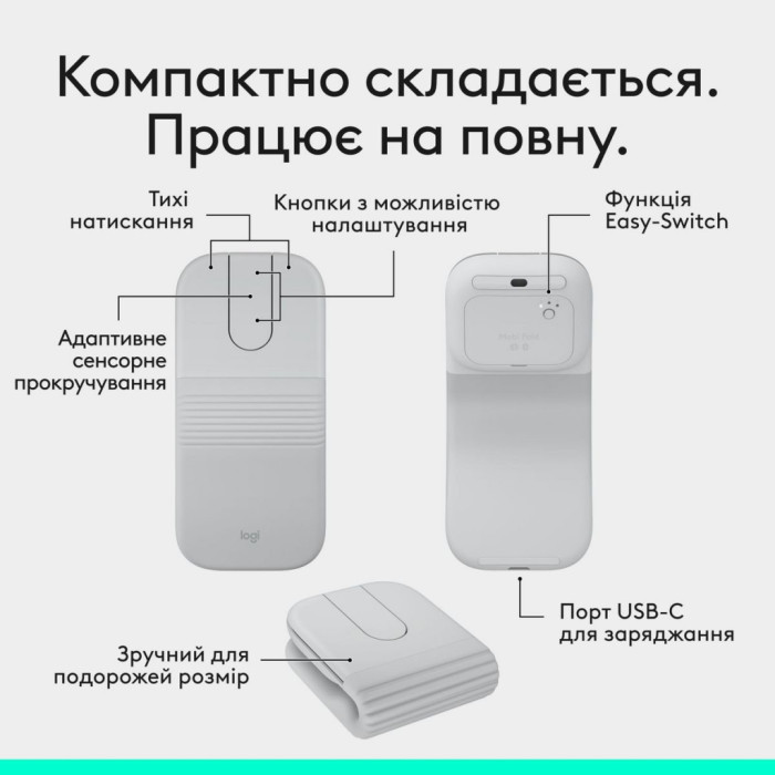 Мишка Logitech Mobi Fold Bluetooth Off-White (910-007631)
