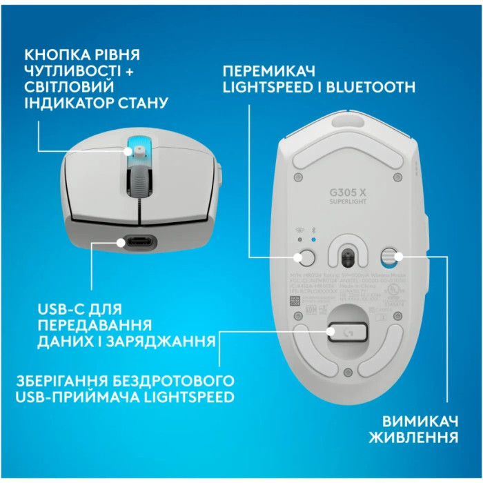 Мишка Logitech G305 X Superlight Wireless White (910-007747)