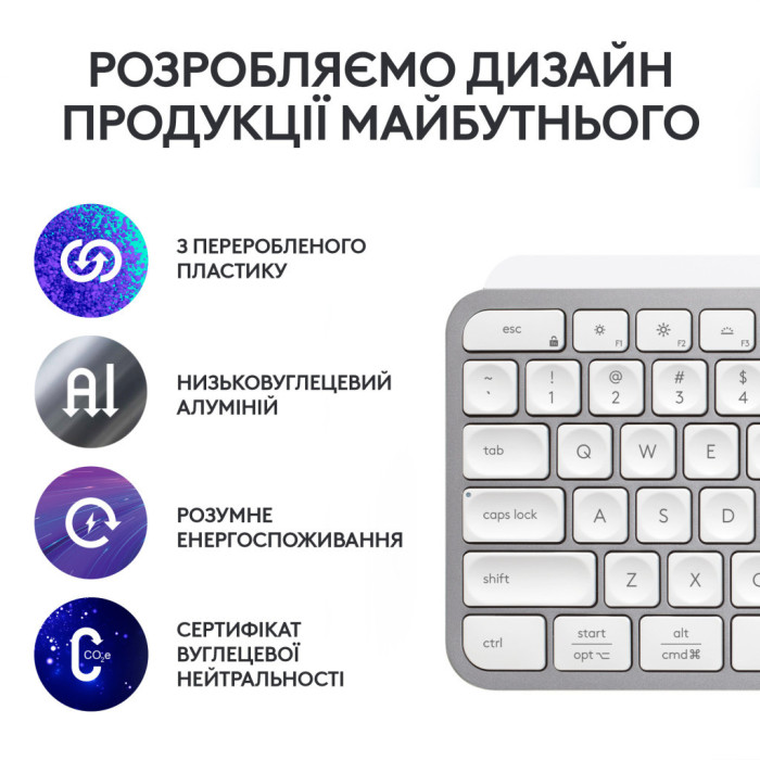 Клавіатура Logitech MX Keys S Wireless UA Pale Grey (920-011588)