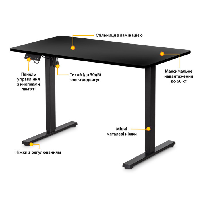 Комп'ютерний стіл Mealux PowerDesk Lite Black з електрорегулюванням висоти (EVO-201 Lite B/B)
