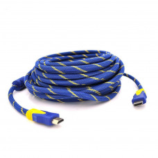 Кабель мультимедійний HDMI to HDMI 15.0m v1.4, OD-8.0mm Blue/Gold Merlion (YT-HDMI(M)/(M)NY/BL-15m)