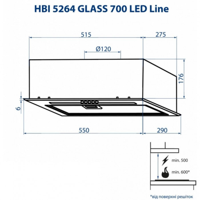 Витяжка кухонна Minola HBI 5264 WH GLASS 700 LED Line