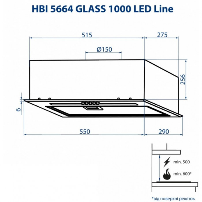 Витяжка кухонна Minola HBI 5664 BL GLASS 1000 LED Line