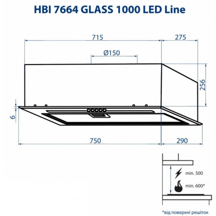 Витяжка кухонна Minola HBI 7664 BL GLASS 1000 LED Line