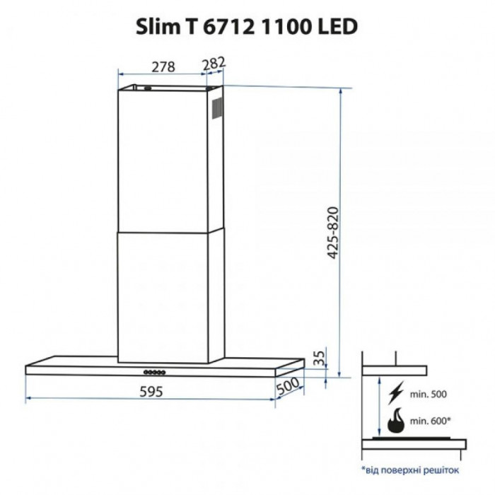 Витяжка кухонна Minola Slim T 6712 WH 1100 LED