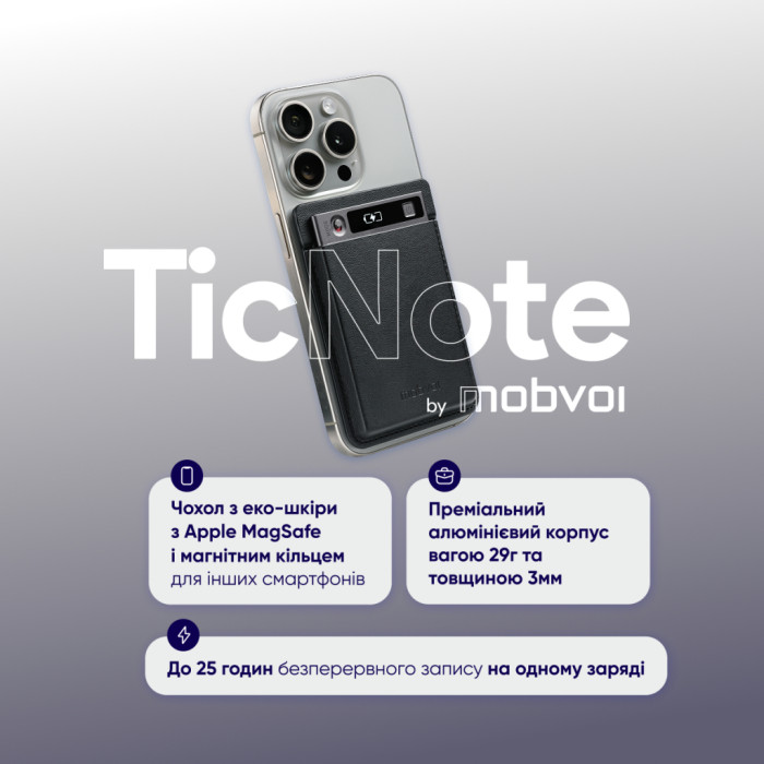 Цифровий диктофон Mobvoi TicNote with IA Shadow 64GB Black (NE-79)
