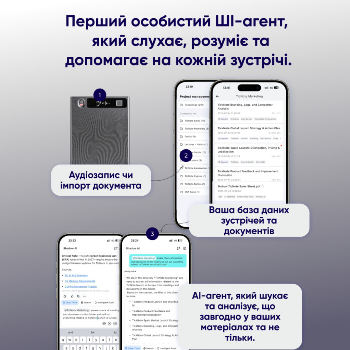 Цифровий диктофон Mobvoi TicNote with IA Shadow 64GB Black (NE-79)