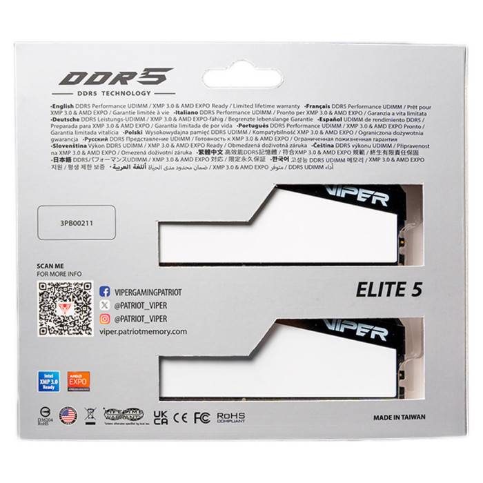 Модуль пам'яті для комп'ютера DDR5 64GB (2x32GB) 6400 MHz Viper Elite 5 Patriot (VEB564G6432KW)