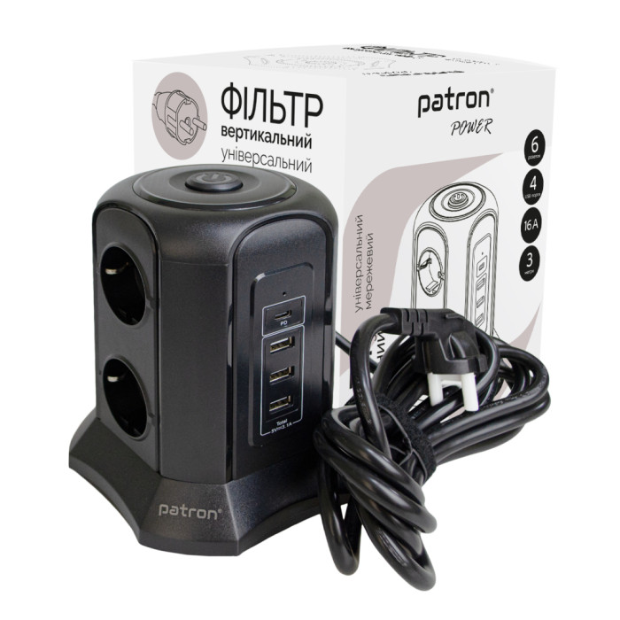 Мережевий фільтр живлення Patron SP-1663-USBT (EXT-PN-SP-1663-USBT)