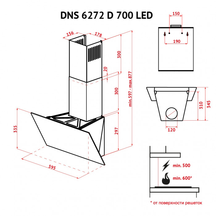 Витяжка кухонна Perfelli DNS 6272 D 700 BL LED