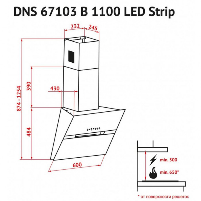 Витяжка кухонна Perfelli DNS 67103 B 1100 BL LED Strip