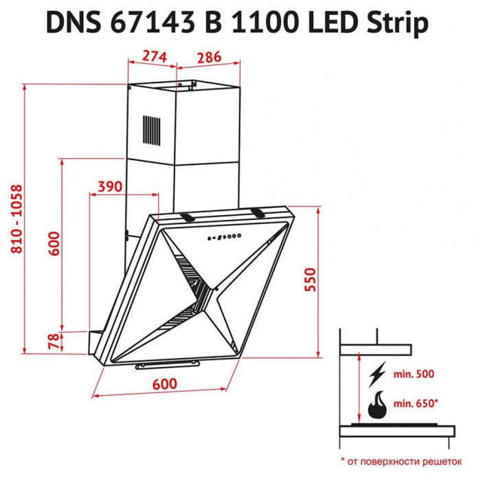 Витяжка кухонна Perfelli DNS 67143 B 1100 BL LED Strip