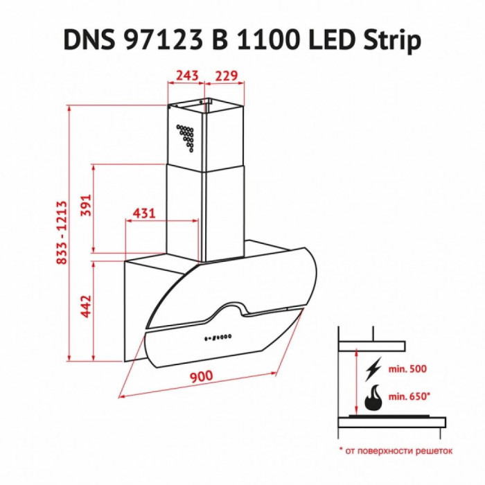Витяжка кухонна Perfelli DNS 97123 B 1100 BL LED Strip