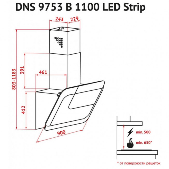Витяжка кухонна Perfelli DNS 9753 B 1100 WH/BL LED Strip