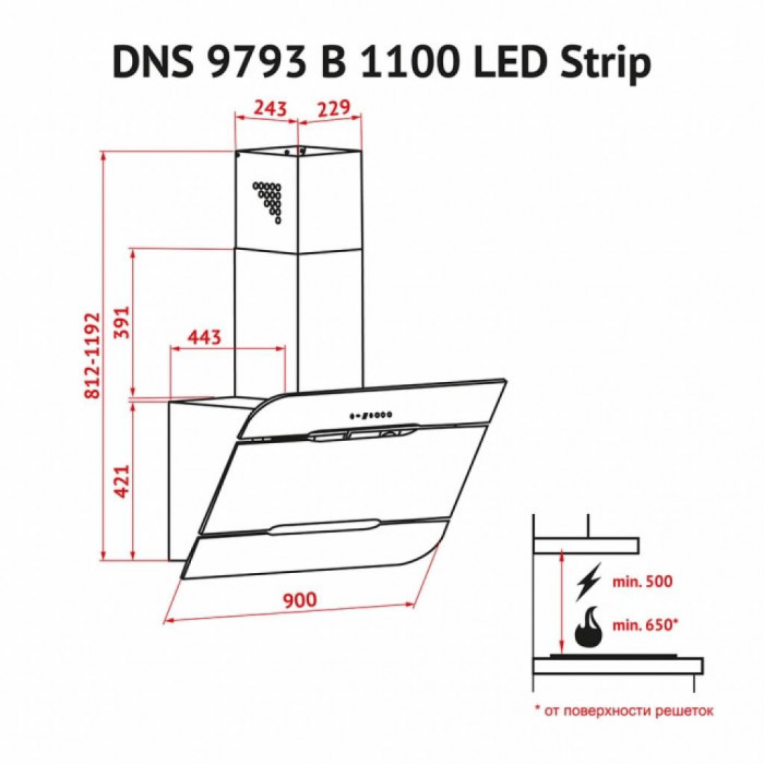 Витяжка кухонна Perfelli DNS 9793 B 1100 BL LED Strip