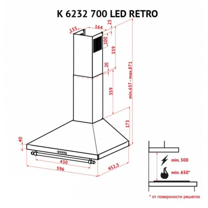 Витяжка кухонна Perfelli K 6232 BL 700 LED RETRO